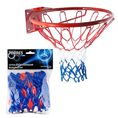 Сетка баскетбольная TORRES трехцветная, нить 4 мм